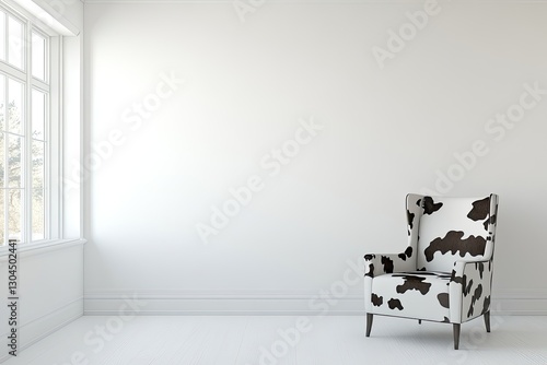 Stylish armchair features unique cow print, enhancing modern int photo