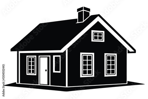 Black silhouette of onestory house with porch and canopy isolated on white background Vector clipart