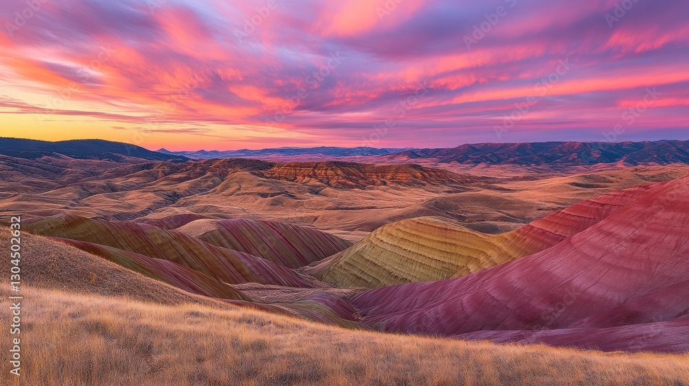 Fototapeta premium Painted Hills Sunset: Oregon's Colorful Landscape