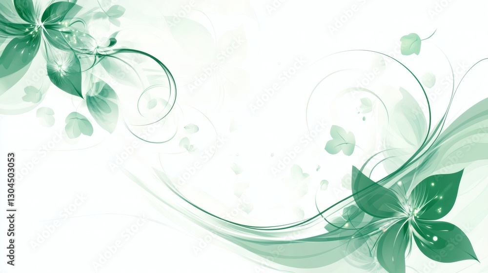 Elegant Green Floral Design with Soft Swirls and Petals Elegant Green Floral Design with Soft Swirls and Petals