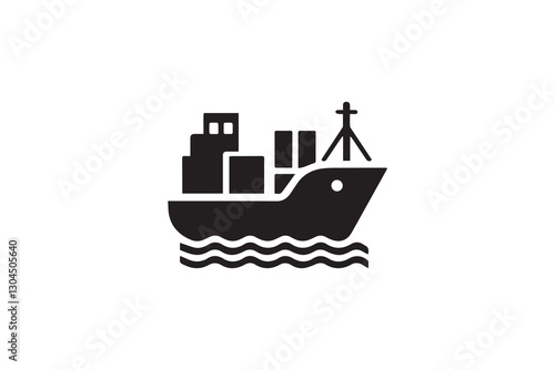 Container cargo ship  black color vector silhouette illustration isolated in white background