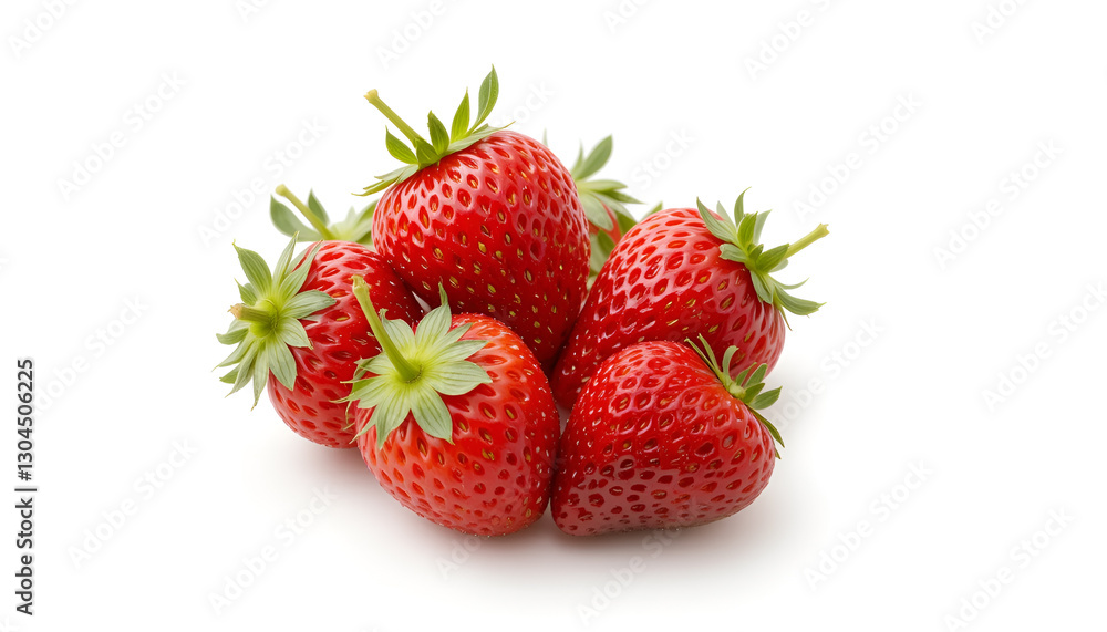 a close-up of fresh strawberries on a white background. The berries are bright red, juicy, with small seeds on the surface, which emphasizes their naturalness and freshness. . White background