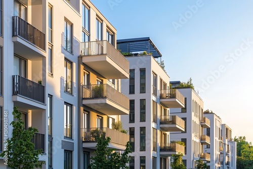 Newly constructed apartment buildings boast contemporary exterior designs