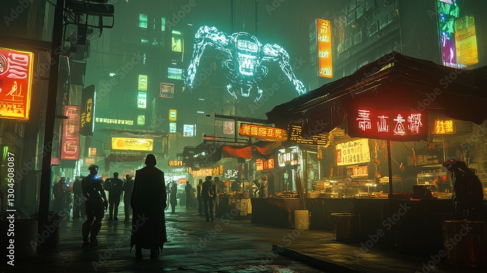 Obraz premium Cyberpunk City Street Night Market