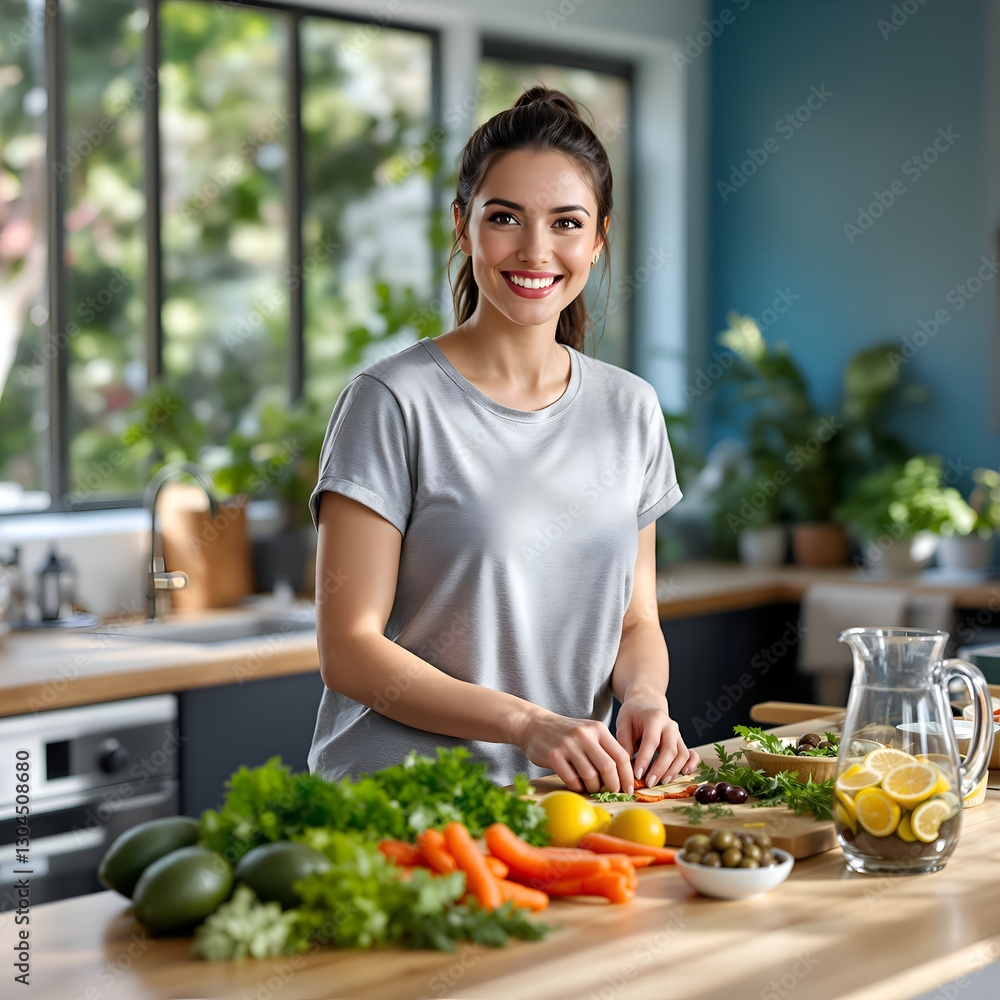 young woman cooking vegetables in kitchen young woman cooking vegetables in kitchen