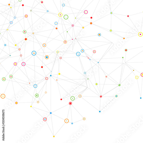 Abstract background with low poly tech design with colourful cyber dots 