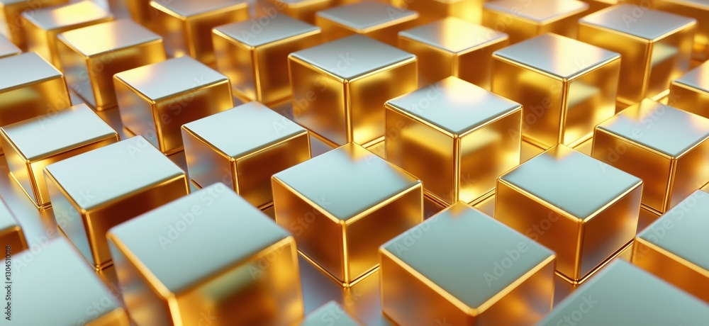 Golden reflective cubes arranged in a geometric pattern for modern design Golden reflective cubes arranged in a geometric pattern for modern design