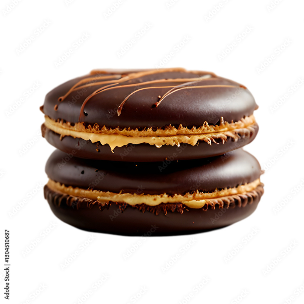 Traditional alfajor cookie with chocolate coating on a transparent background. Traditional alfajor cookie with chocolate coating on a transparent background.