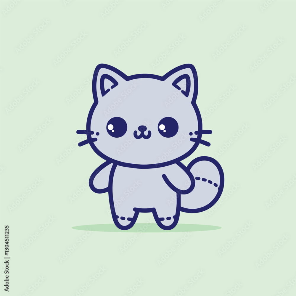 Fototapeta premium Cute cartoon cat. Kawaii animal character. Vector illustration.