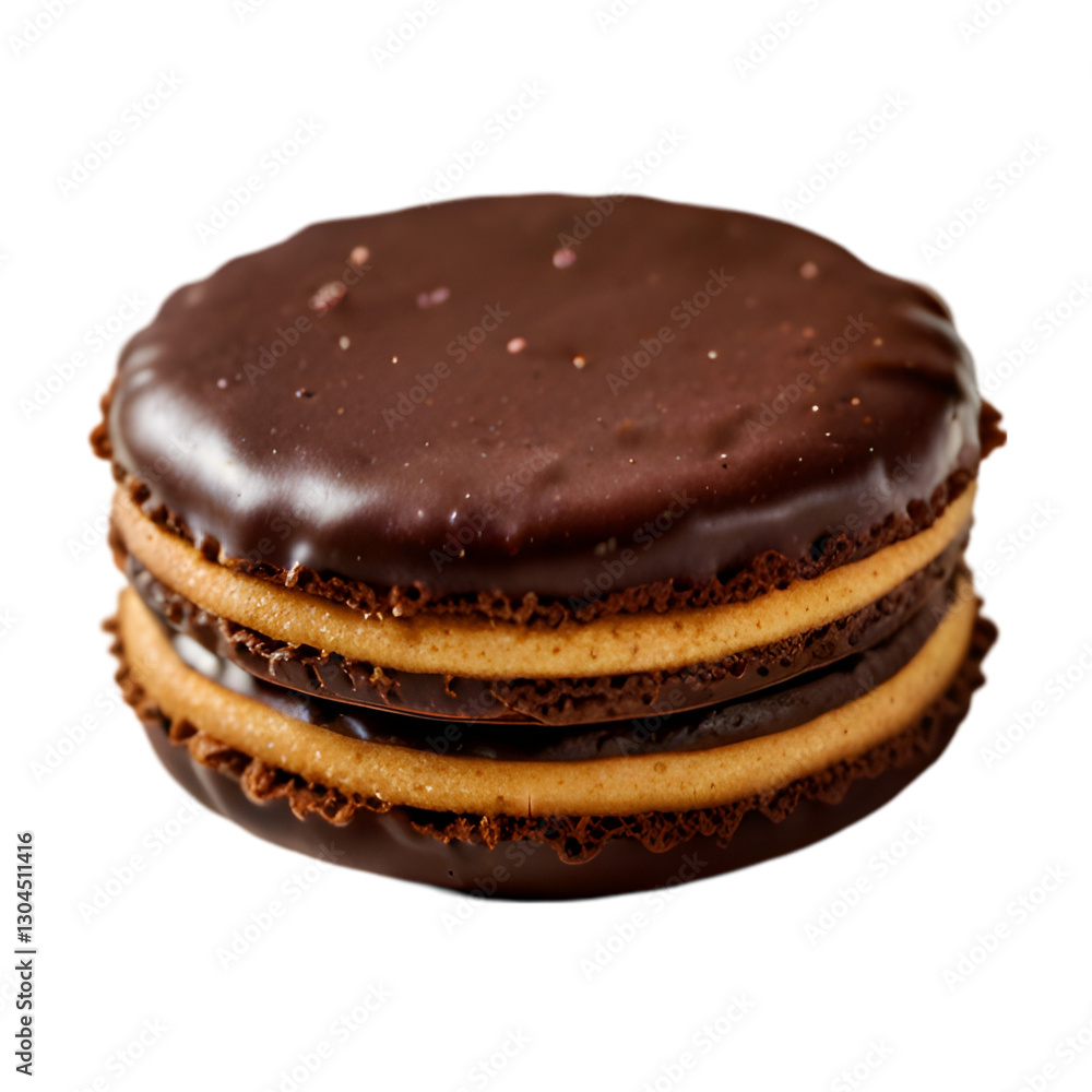 Traditional alfajor cookie with chocolate coating on a transparent background. Traditional alfajor cookie with chocolate coating on a transparent background.