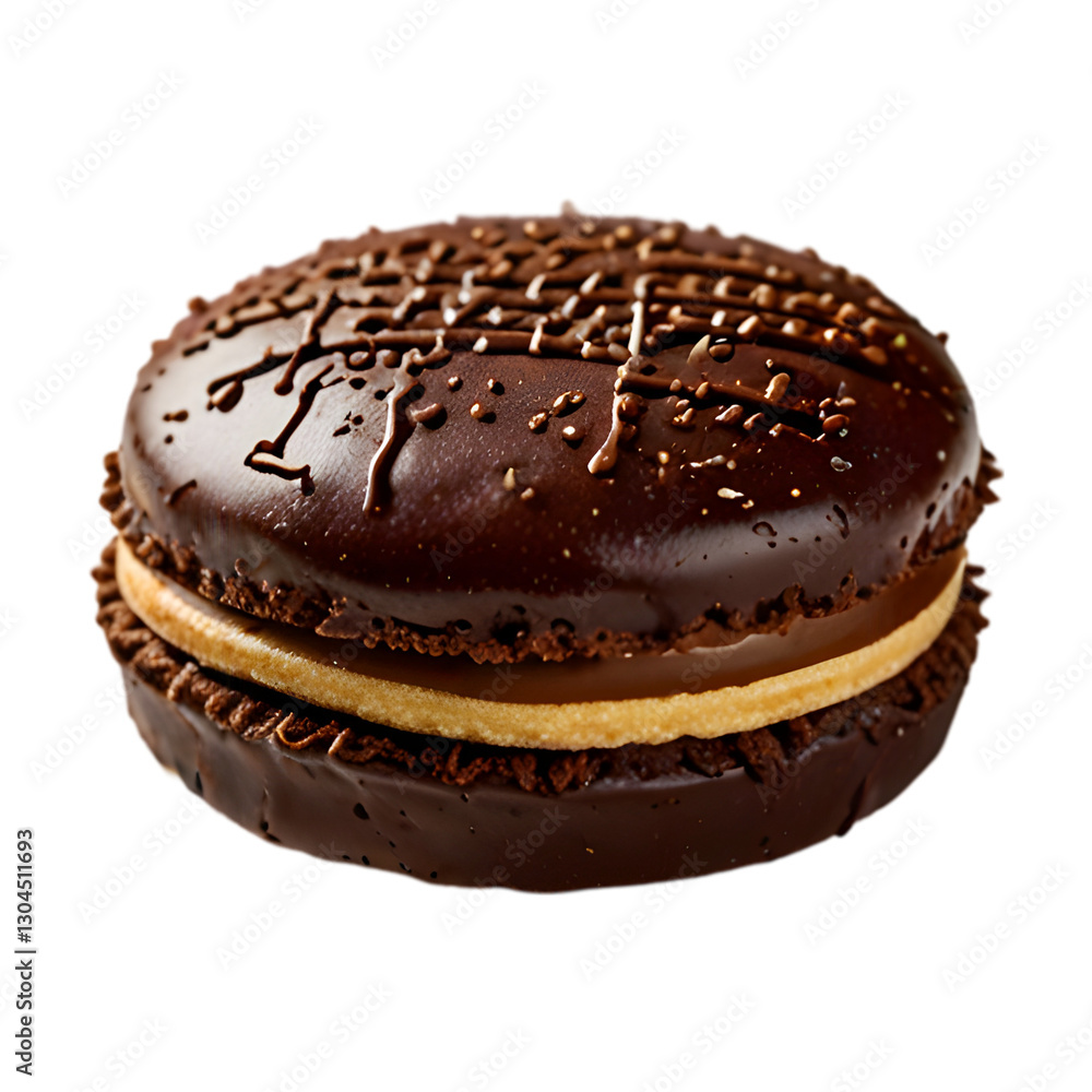 Traditional alfajor cookie with chocolate coating on a transparent background. Traditional alfajor cookie with chocolate coating on a transparent background.