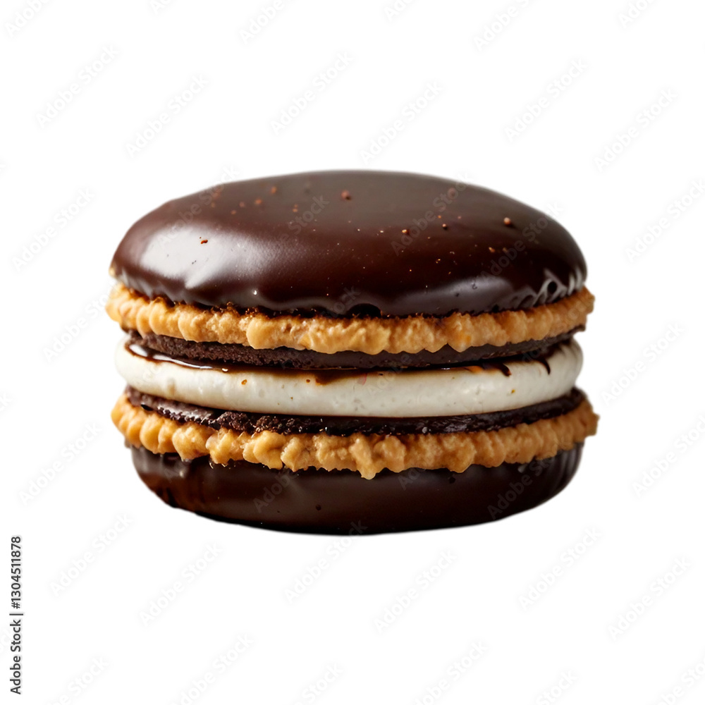 Traditional alfajor cookie with chocolate coating on a transparent background. Traditional alfajor cookie with chocolate coating on a transparent background.