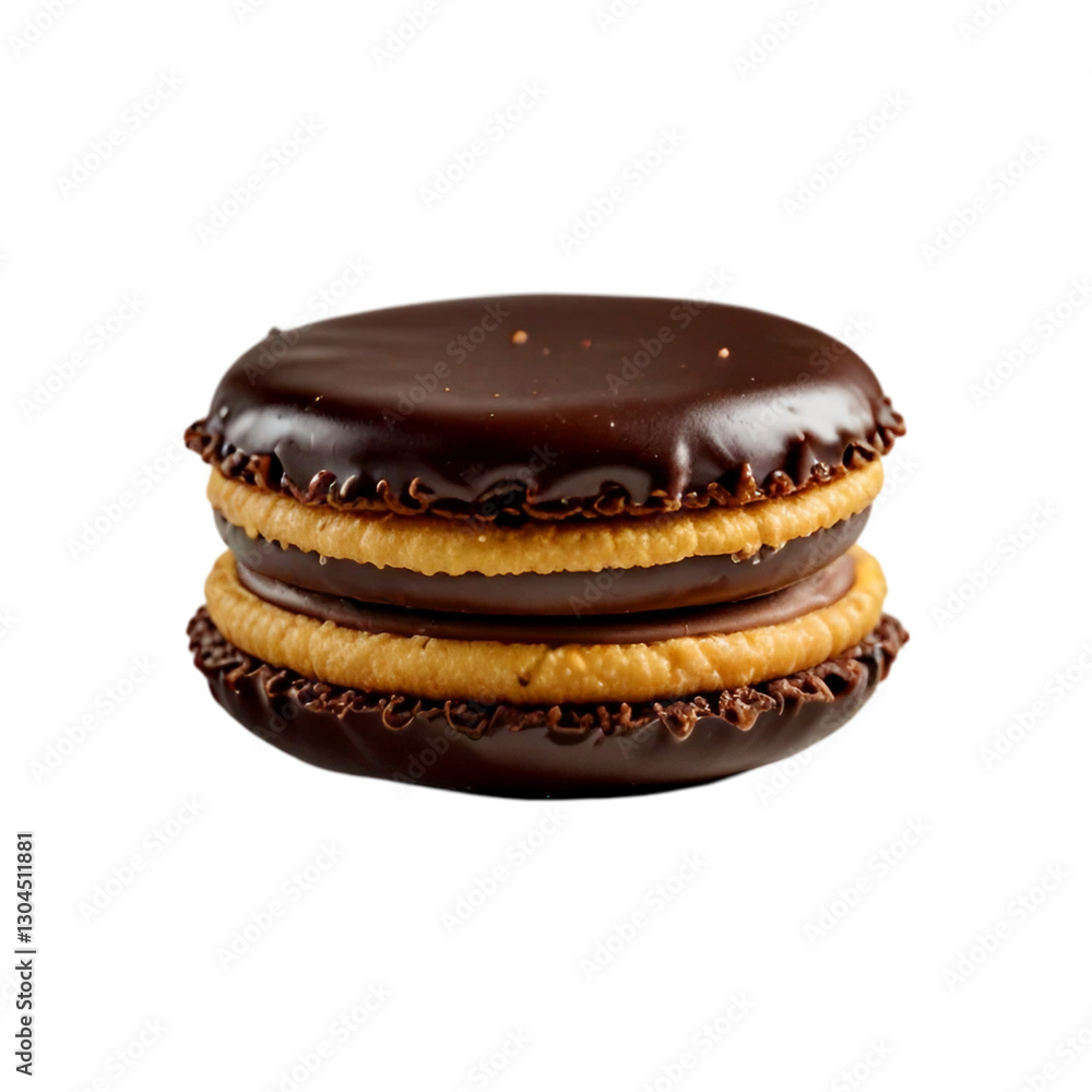 Traditional alfajor cookie with chocolate coating on a transparent background. Traditional alfajor cookie with chocolate coating on a transparent background.