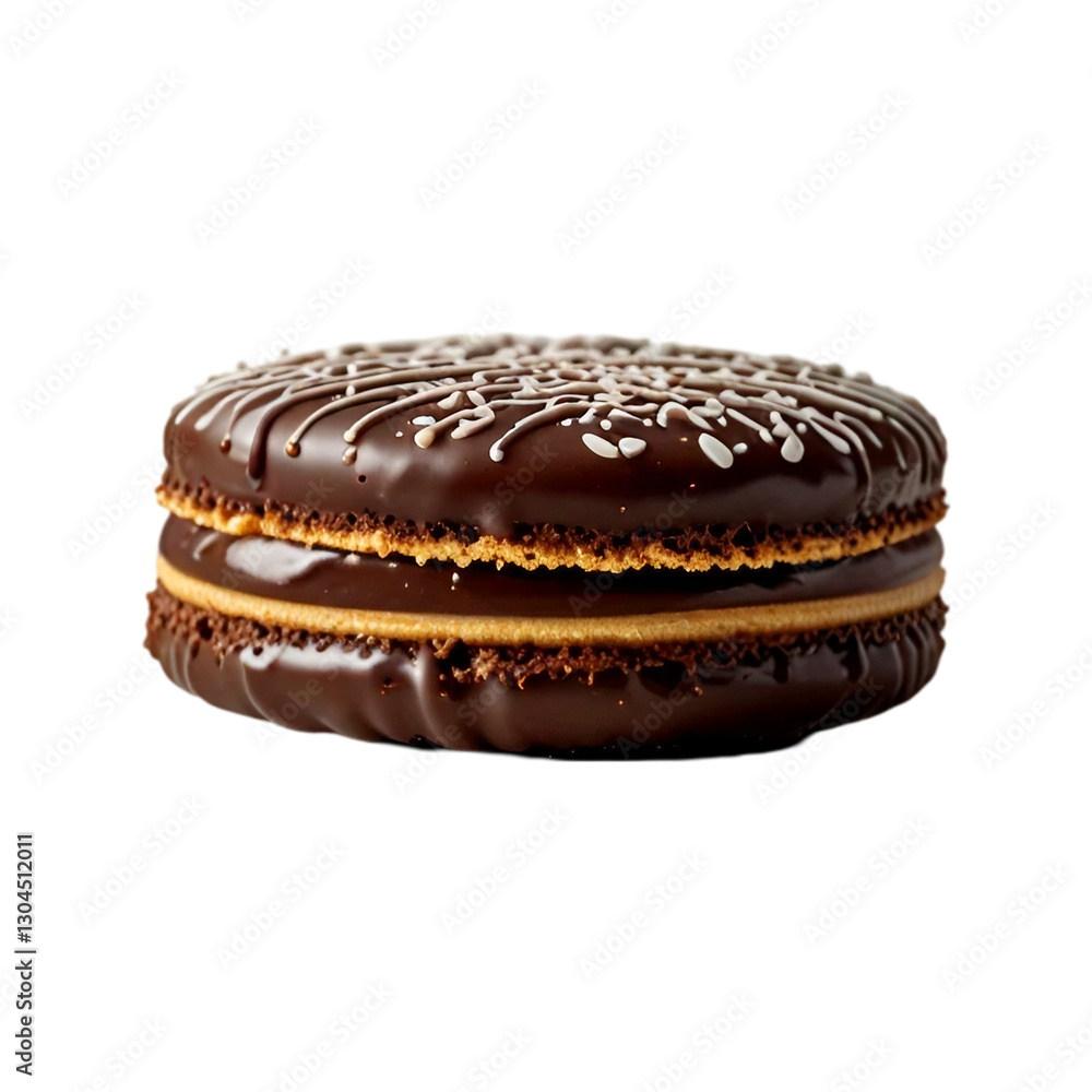 Traditional alfajor cookie with chocolate coating on a transparent background. Traditional alfajor cookie with chocolate coating on a transparent background.