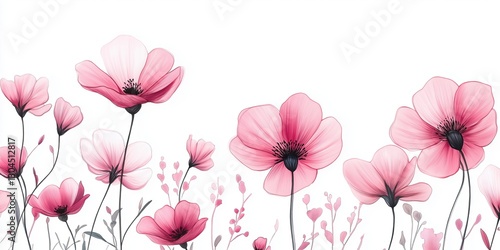 Wallpaper Mural A stylish design of delicate, pink wildflowers with clean lines and subtle detail on a simple white background. Minimalism. Summer advertising banner. Torontodigital.ca