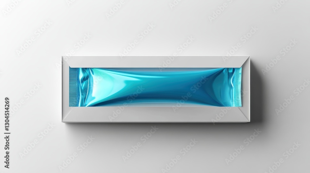 A sleek, minimalist condom package mockup, featuring a transparent window revealing a vibrant blue condom, set against a clean, white background, ready for branding and design. A sleek, minimalist condom package mockup, featuring a transparent window revealing a vibrant blue condom, set against a clean, white background, ready for branding and design.