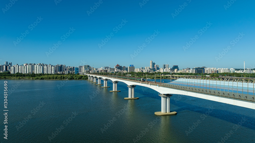 Aerial View Youido Hangang River Seoul City South Korea Aerial View Youido Hangang River Seoul City South Korea
