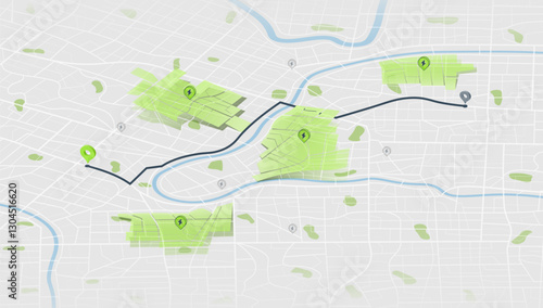 Flexible charging solutions, public charging for electric vehicles. Public charging stations available along route. Select the most convenient route to drive back home. Vector illustration