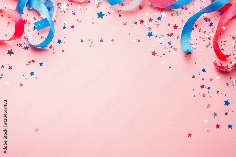 USA banner mockup for Happy Labor Day, featuring confetti stars in American national colors, along with ribbons, also suitable for US Presidents Day, American Labor day, Memorial Day, and US election USA banner mockup for Happy Labor Day, featuring confetti stars in American national colors, along with ribbons, also suitable for US Presidents Day, American Labor day, Memorial Day, and US election