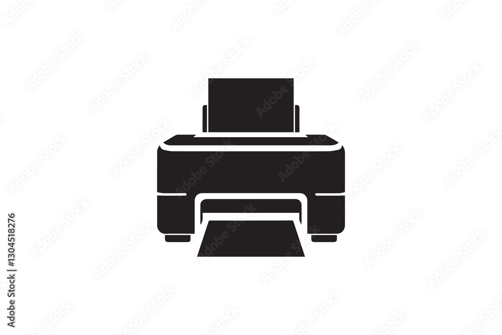Printer machine icon silhouette vector illustration in black and white, set against a white background Printer machine icon silhouette vector illustration in black and white, set against a white background