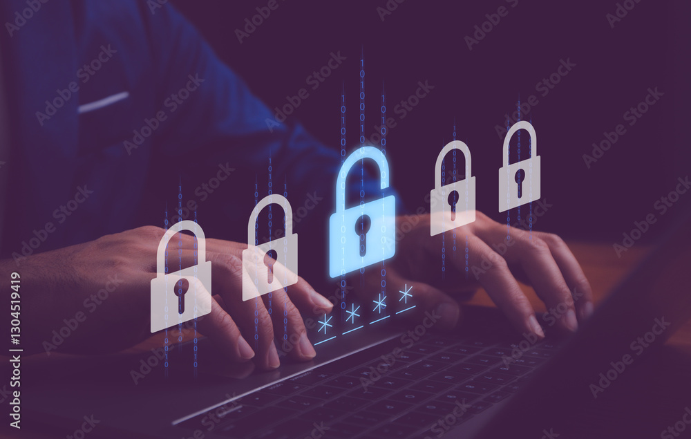 Cyber security concept. data breach man using computer with system hacked alert to cyberattack on computer network. hacker attack or security breach, cyber crime concept, data protection on internet.