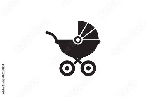 baby carriage icon silhouette vector illustration in black and white, set against a white background