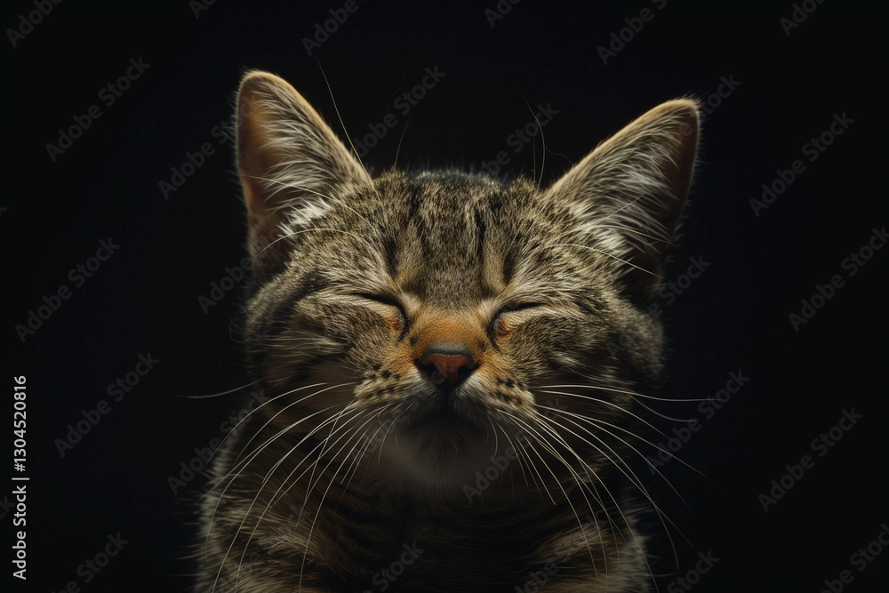 Close-up Portrait of a Tabby Cat on a Black Background. Generative AI Close-up Portrait of a Tabby Cat on a Black Background. Generative AI