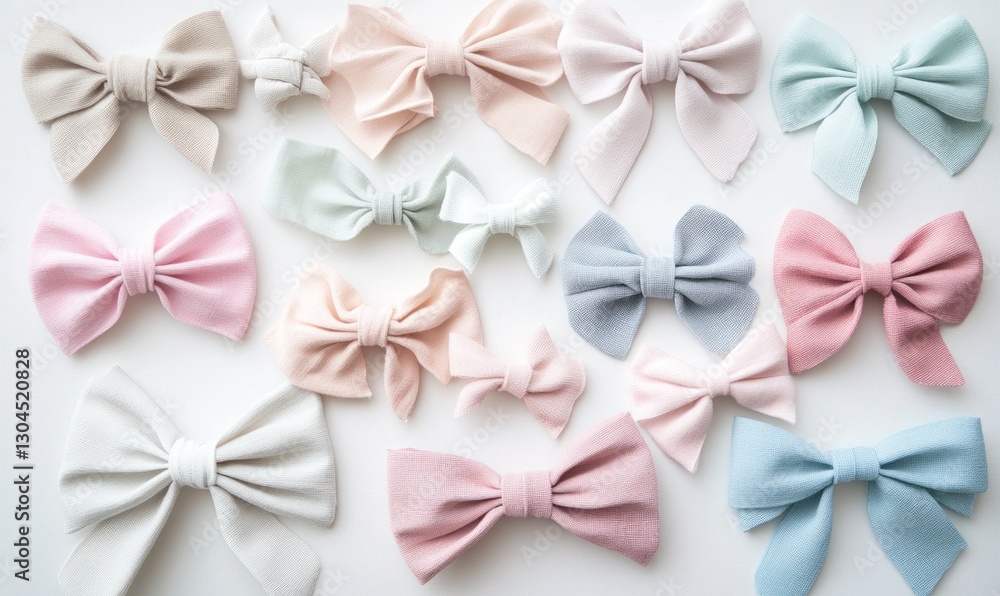 Pastel fabric bows arranged on white background. Pastel fabric bows arranged on white background.