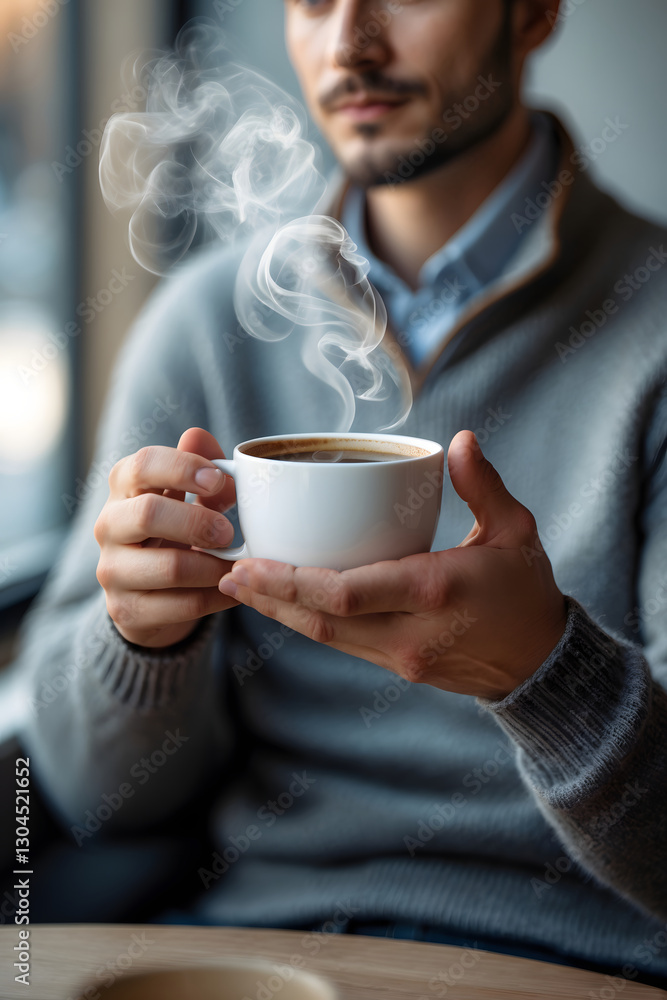 A coffee cup in a man's hands A coffee cup in a man's hands