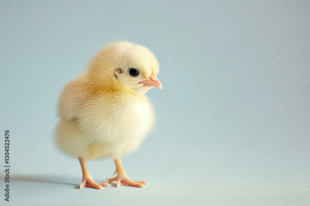 Cute Little Chicken on Light Blue Background. Easter Concept. Generative AI Cute Little Chicken on Light Blue Background. Easter Concept. Generative AI