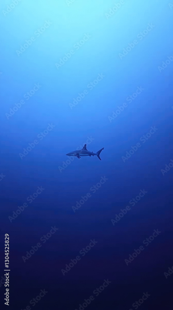 Obraz premium Hammerhead shark swimming in deep blue ocean