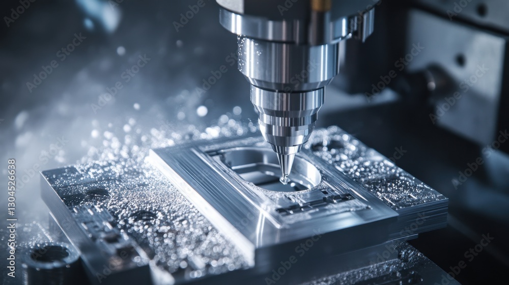 CNC precision milling tool producing detailed engravings on an aluminum plate. CNC precision milling tool producing detailed engravings on an aluminum plate.
