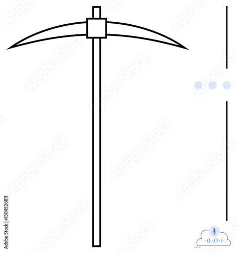 Straightlined pickaxe with curved blades and long handle evokes industry, labor, and tools. Ideal for mining, construction, effort, simplicity, craftsmanship work ethic resource extraction. Perfect