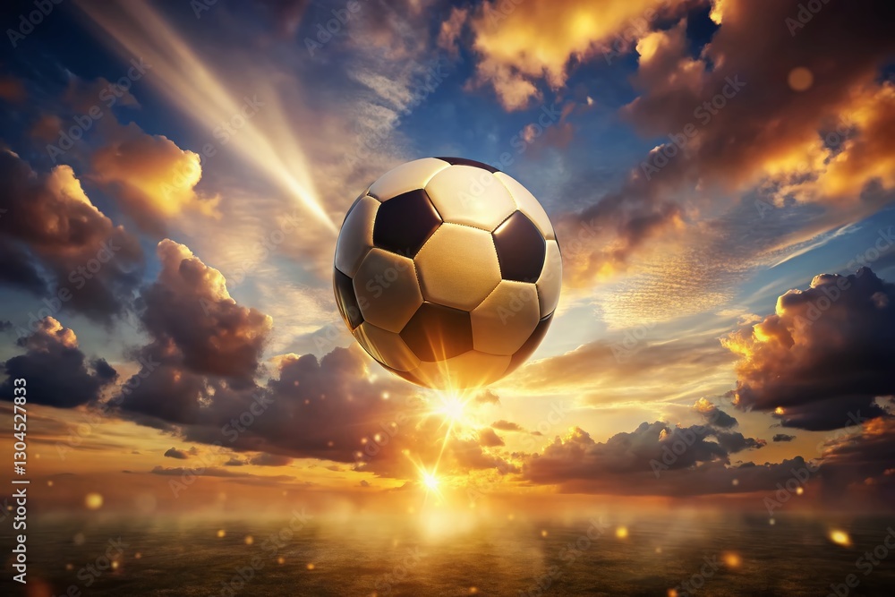 Fototapeta premium Dramatic Golden Hour Soccer Ball Levitation Night Photography