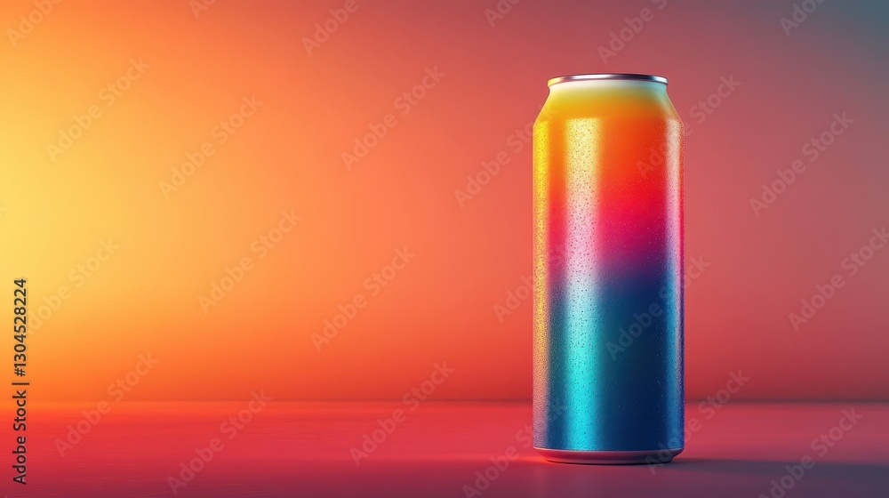 A sleek, minimalist drink can mockup, its label a vibrant gradient of blue and orange, ready to be customized with a brand is unique design. A sleek, minimalist drink can mockup, its label a vibrant gradient of blue and orange, ready to be customized with a brand is unique design.