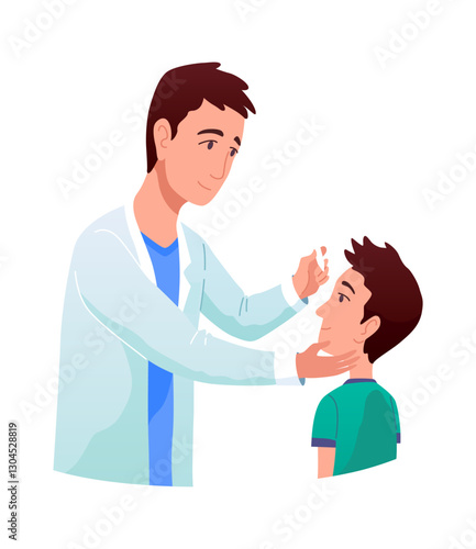 Eyesight diagnostics. Optometrist checking kid eyesight. Eyes test procedure in hospital. Ophthalmologist doctor examining eyesight vision of patient