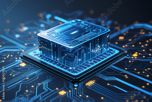 Futuristic AI Innovation; Glowing Digital Circuit Board Representing Artificial Intelligence, Machine Learning, and Cybersecurity Advancements