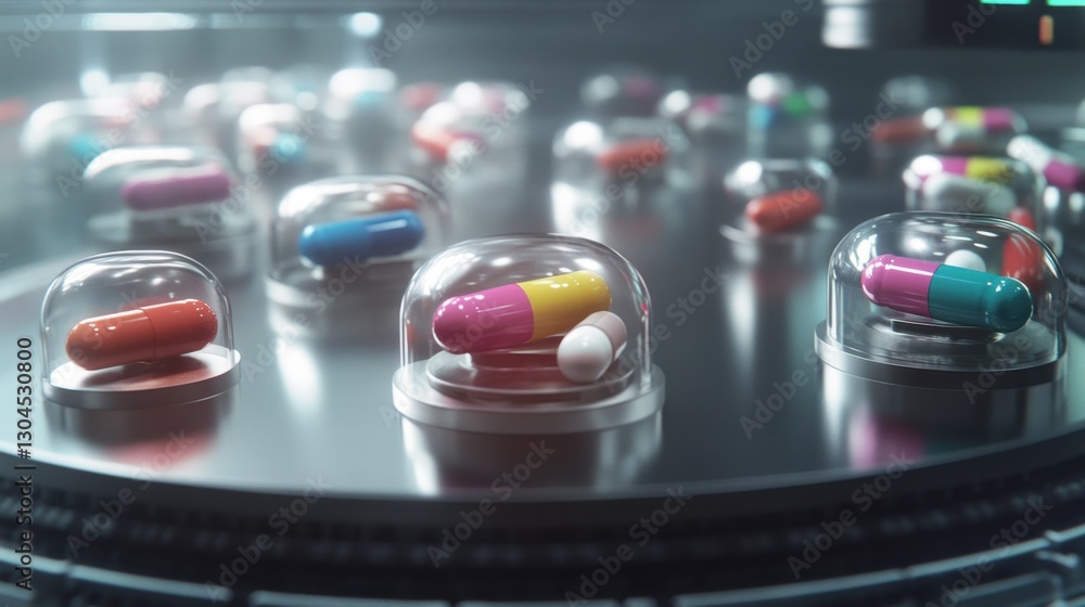 Modern pharmaceutical production line with automated pill sorting. Modern pharmaceutical production line with automated pill sorting.