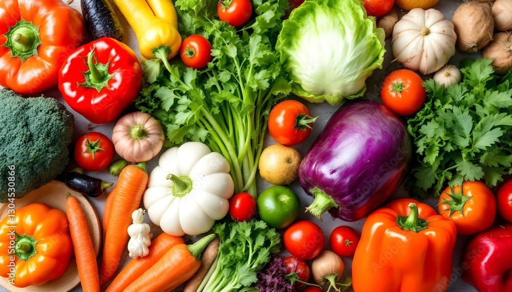 Vibrant fresh vegetables and fruits, colorful produce arrangement Vibrant fresh vegetables and fruits, colorful produce arrangement
