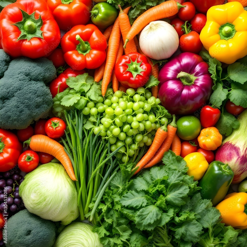 Vibrant fresh vegetables and fruits, colorful produce arrangement Vibrant fresh vegetables and fruits, colorful produce arrangement
