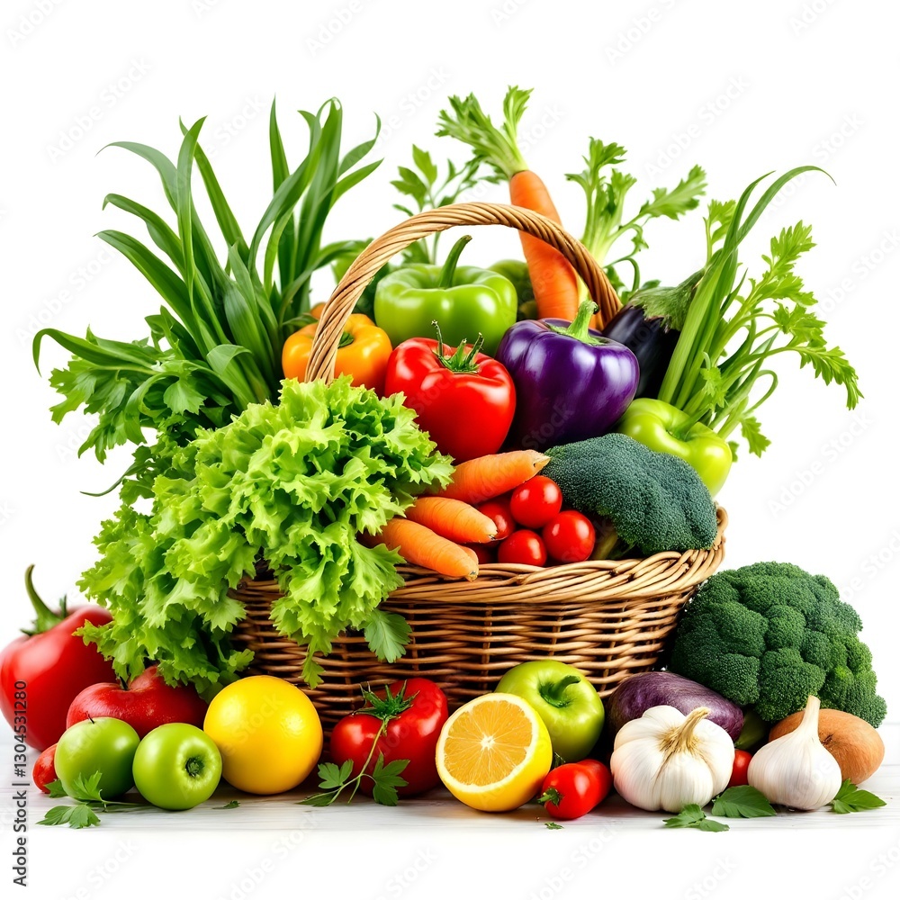 Vibrant fresh vegetables and fruits, colorful produce arrangement Vibrant fresh vegetables and fruits, colorful produce arrangement