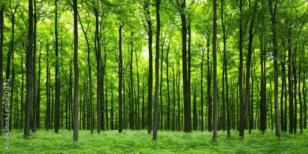 Sunlit Green Forest with Lush Undergrowth Sunlit Green Forest with Lush Undergrowth