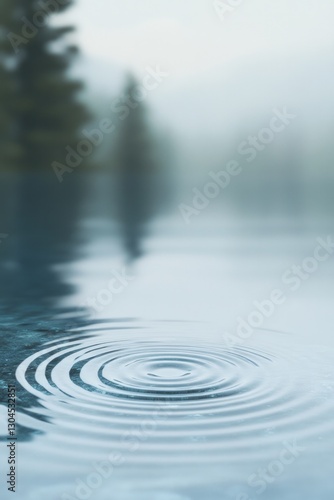 Calm water reflects surrounding trees, ripples create serene pat