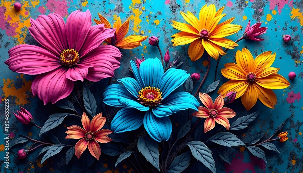 Vibrant Electric Floral Grunge AbstractionA Vibrant Electric Floral Grunge AbstractionA