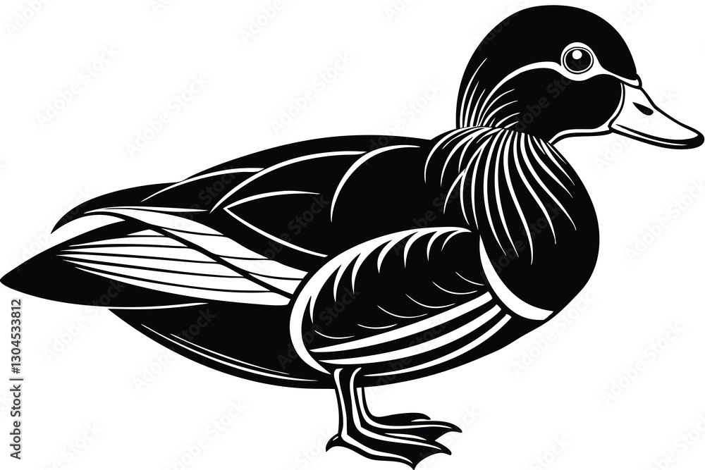 Fototapeta premium Wood duck silhouette Wood duck Bird vector illustration in black and white