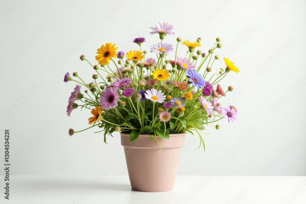 Colorful bouquet of flowers in a clay pot Colorful bouquet of flowers in a clay pot