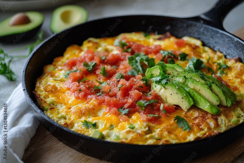 Tex-mex breakfast skillet with eggs vegetables and tortillas served on a plate Tex-mex breakfast skillet with eggs vegetables and tortillas served on a plate