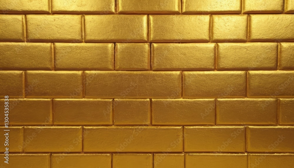 Obraz premium Golden Brick Wall: a close-up shot of a meticulously constructed brick wall, each brick radiating a luxurious golden sheen.