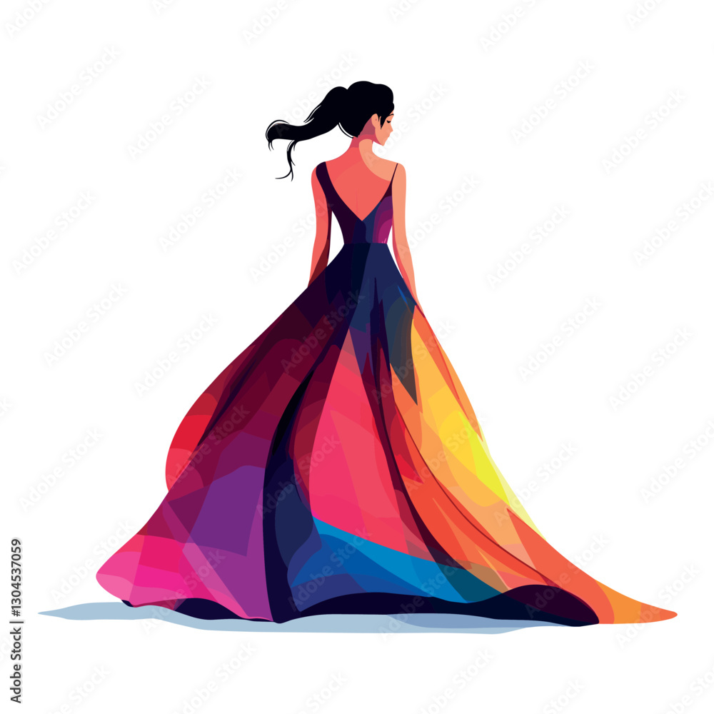 Obraz premium elegant woman in colorful dress vector illustration