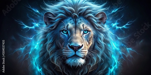 Electric Lion Head: Low Light Poster Art - Fierce Animal Portrait